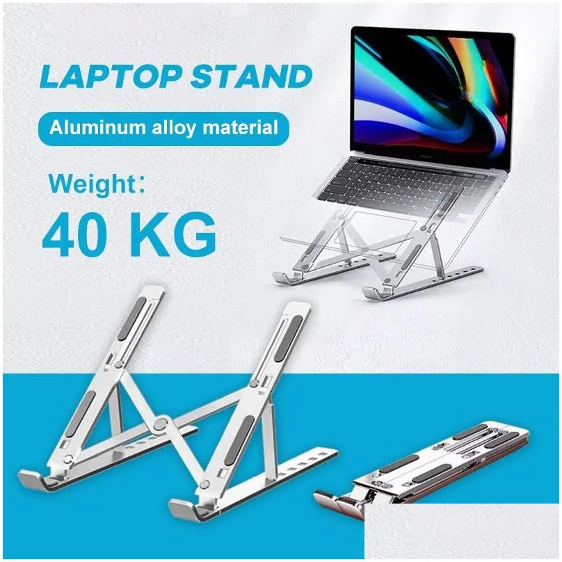 Aluminum Laptop Stand for Desk with Anti Slip Pads Adjustable 6 Angles Computer Riser Foldable Notebook Holder Compatible 10-15.6inch