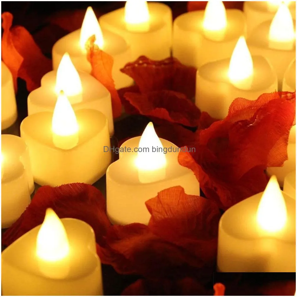 Candles Candles 24 Buah Lilin Led Tanpa Api Untuk Rumah Natal Pesta Pernikahan Dekorasi Bentuk Hati Baterai Elektronik Tealight Daya D Dhngq