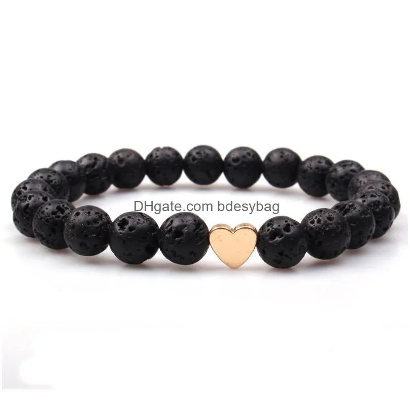 Charm Bracelets 8Mm Natural Lava Stone Heart Love Bead Bracelet Diy Volcano Aromatherapy Essential Oil Diffuser For Women Jewelry Drop Dhr0H