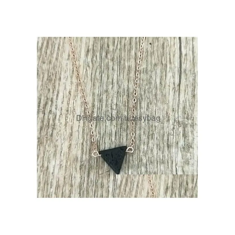 Pendant Necklaces Fashion Sier Gold Color Triangle Lava Stone Necklace Volcanic Rock Aromatherapy Essential Oil Diffuser For Women Jew Dhwmr