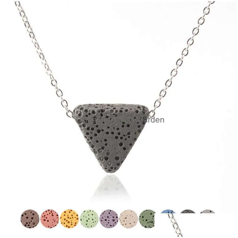 Pendant Necklaces Colorf Triangle Lava Stone Bead Necklace Diy Aromatherapy  Oil Diffuser Necklaces For Women Jewel Dhgarden Dhecf