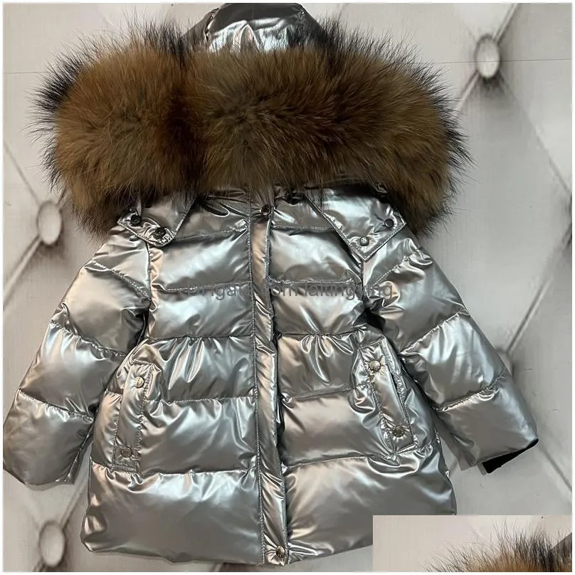 top quality kids baby girl down coat winter large fur collar parka duck down jacket warm thickened overcoat children clothing