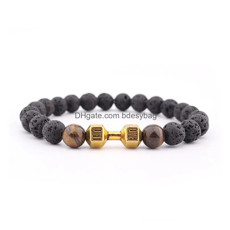 Charm Bracelets Lava Stone Sier Gold Dumbbell Bead Bracelet Diy  Oil Diffuser For Women Men Jewelry Drop Delivery Jewelry Bra Dhxme