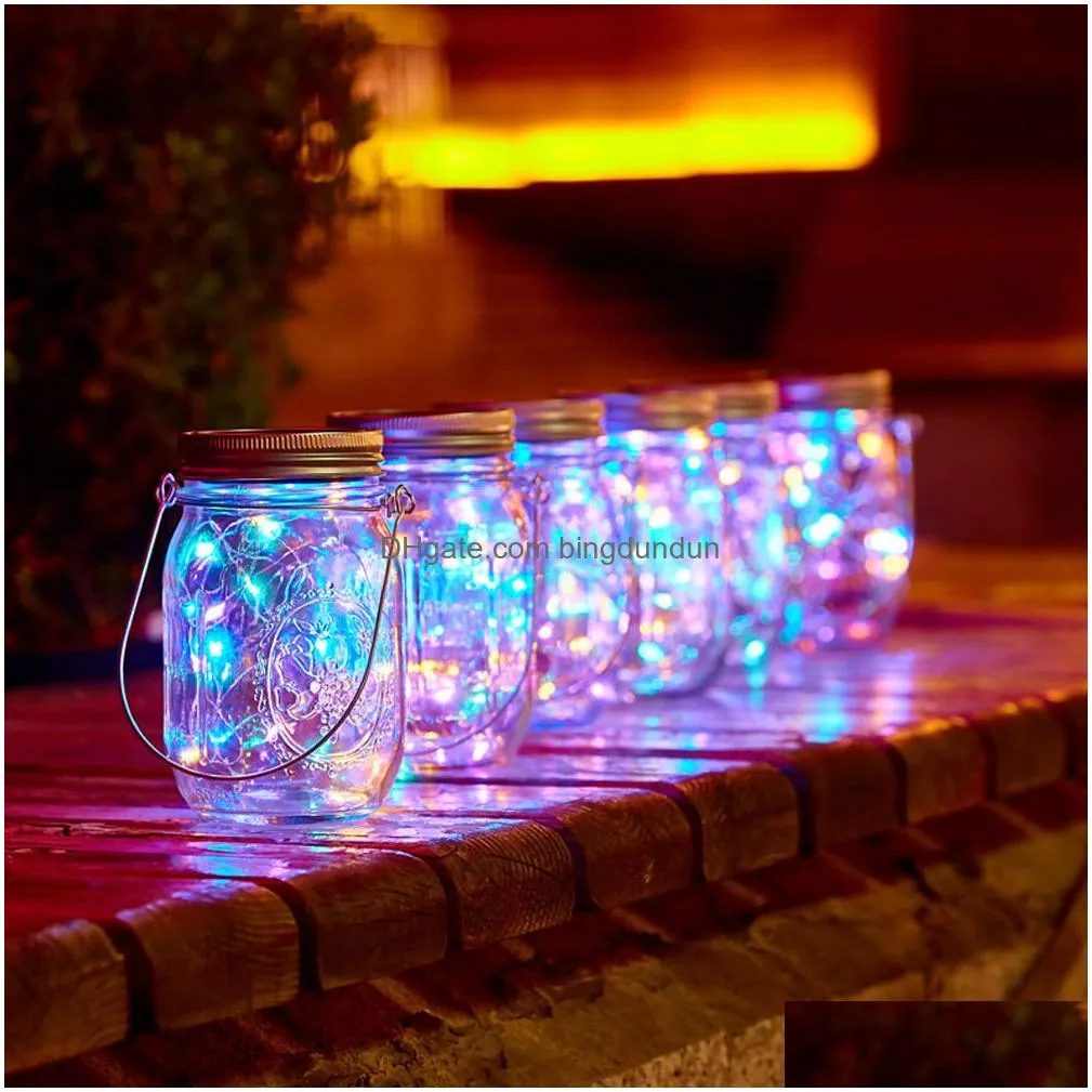 Garden Decorations Garden Decorations 6Pcs 20 Leds Fairy Light Solar For Mason Jar Lid Insert Color Changing Decor Christmas Lights Ou Dhxpu