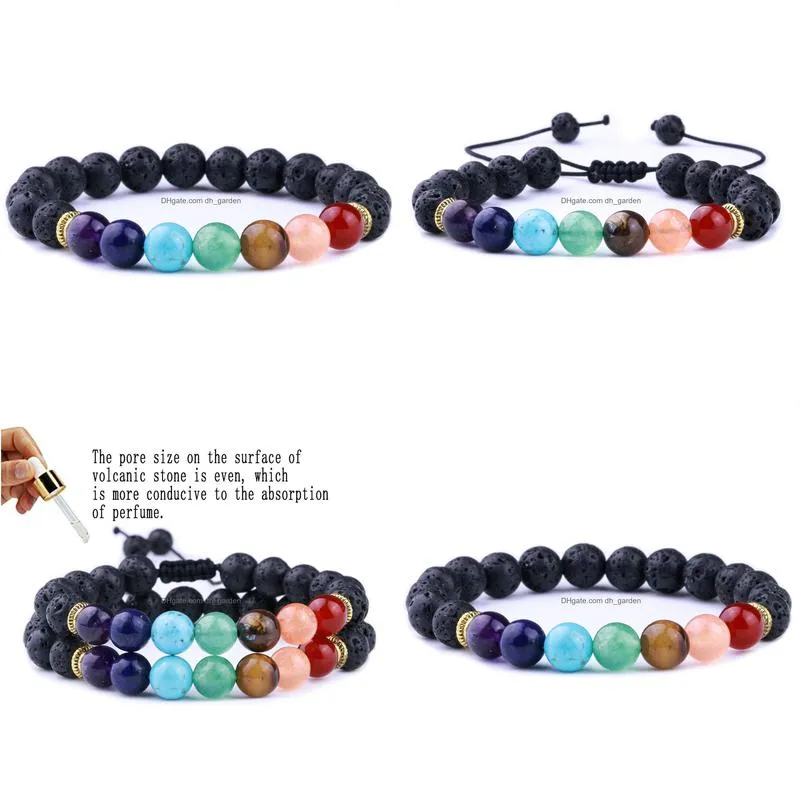 Charm Bracelets 8Mm Natural Stone Black Lava Weave 7 Chakra Healing Bracelets Aromatherapy Essential Oil Diffuser Bracelet F Dhgarden Dhzdu