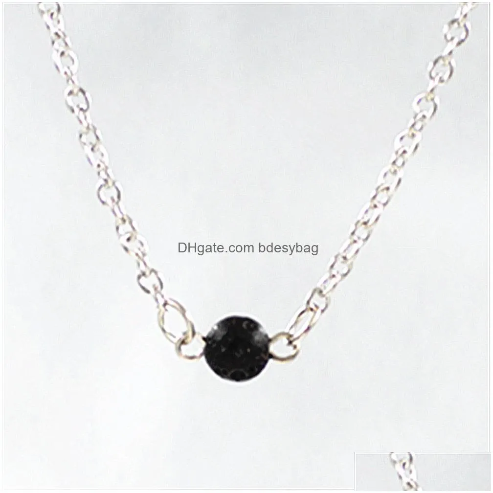 Pendant Necklaces Fashion 6Mm 8Mm 10Mm Natural Lava Stone Necklace Volcanic Rock Aromatherapy Essential Oil Diffuser For Women Jewelry Dh0At