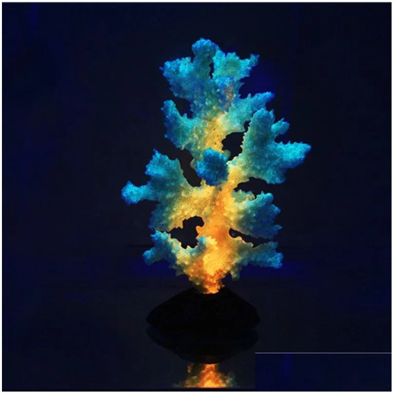 Luminous Sea Anemone Aquarium Artificial Fake Silicone Coral Plant Fish Tank Aquarium Accessories Landscape Decoration Y200917