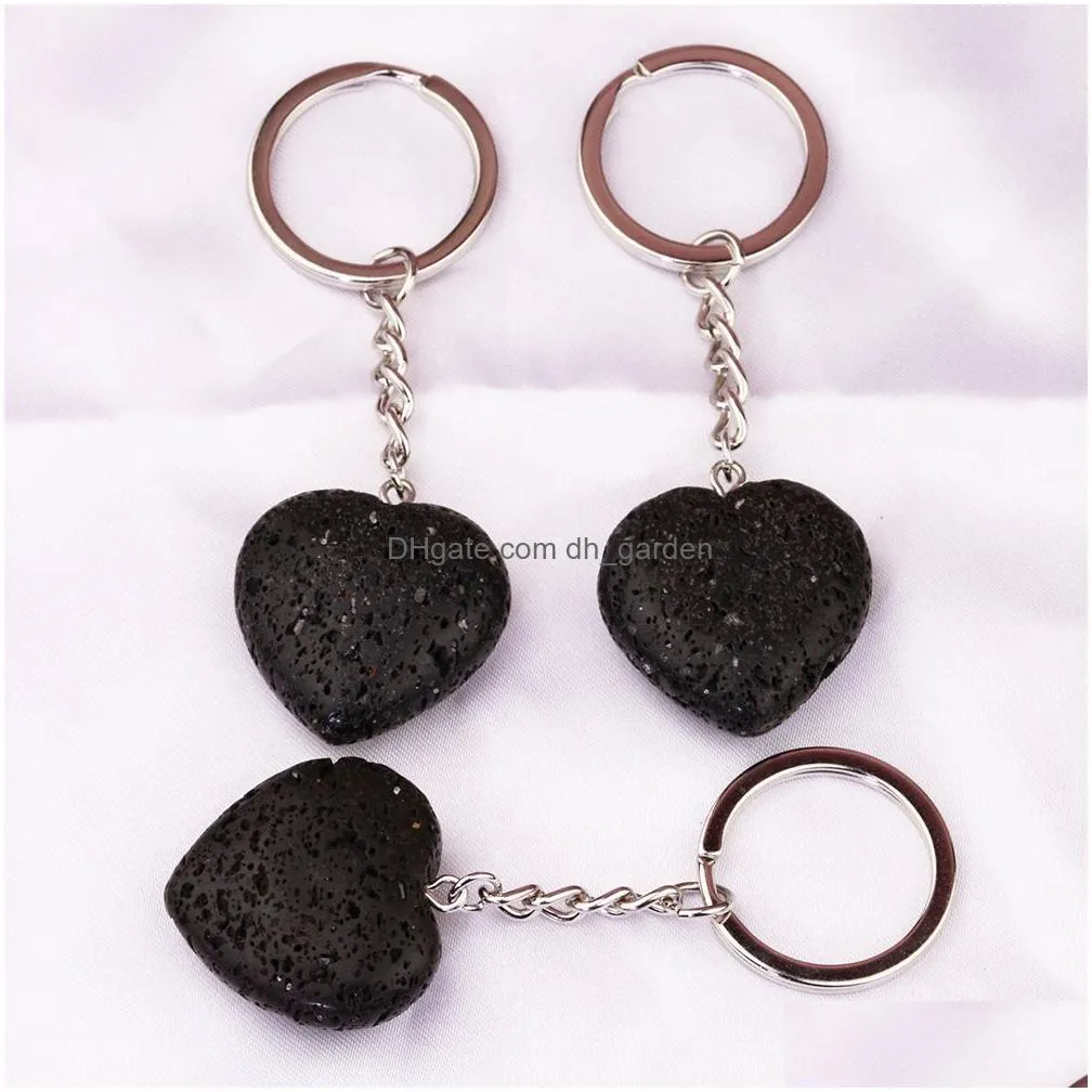 Key Rings Natural Lava Stone 30Mm Heart Key Chain Bag Car Ring Keychain For Women Men Jewelry Drop Delivery Jewelry Dhgarden Dhuye