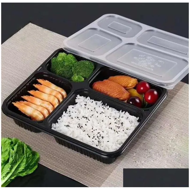 Dinnerware Sets Black 4 Compartments Take Out Containers Dinnerware Sets Grade Pp Food Packing Boxes Disposable Bento Box For El Drop Dh2P3