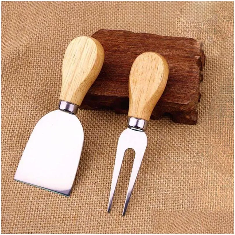 Knives New Stainless Steel Cheese Knife Oak Handle Butter Pizza Cutter Set Drop Delivery Home Garden Kitchen, Dining Bar Flatware Dhmcp
