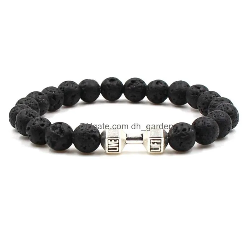 Charm Bracelets Lava Stone Sier Gold Dumbbell Bead Bracelet Diy  Oil Diffuser For Women Men Jewelry Drop Delivery Je Dhgarden Dhcd2