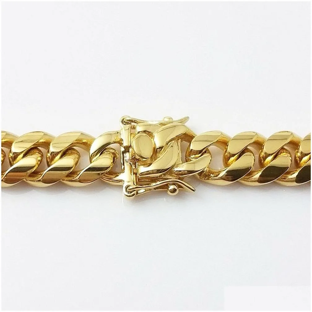 Chains 18K Gold Plated Necklace High Quality  Cuban Link Chain Men Punk Stainless Steel Jewelry Necklaces Drop Delivery Jewelry N Dh13C