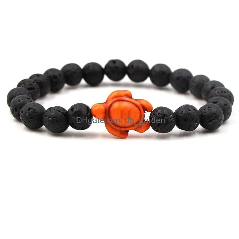 Charm Bracelets Tortoise Charms 8Mm Natural Black Lava Stone Beads Bracelet  Oil Per Diffuser Bracelets Stretch Yog Dhgarden Dhf2V