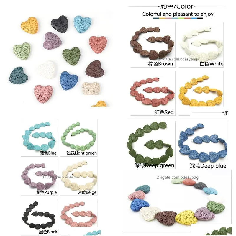 Charms 20Mm Heart Natural Lava Rock Stone Beads Diy  Oil Diffuser Pendants Jewelry Necklace Earrings Making Drop Delivery Jew Dhr0L