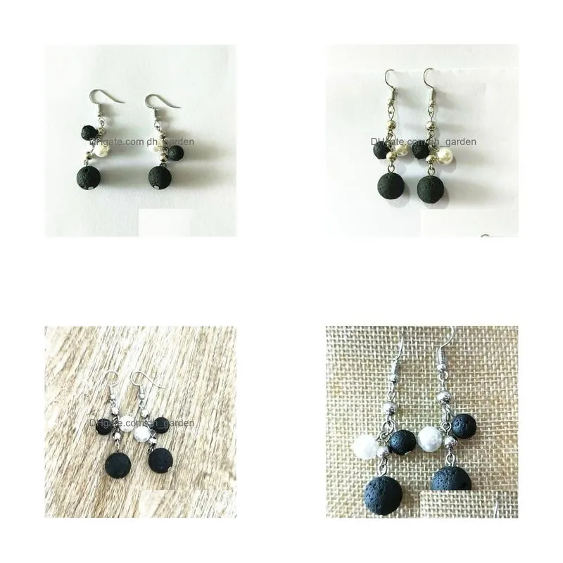 Dangle & Chandelier Black Lava Stone Imitation Pearl Earrings Necklace Diy Aromatherapy Essential Oil Diffuser Dangle Earing Dhgarden Dhxcf