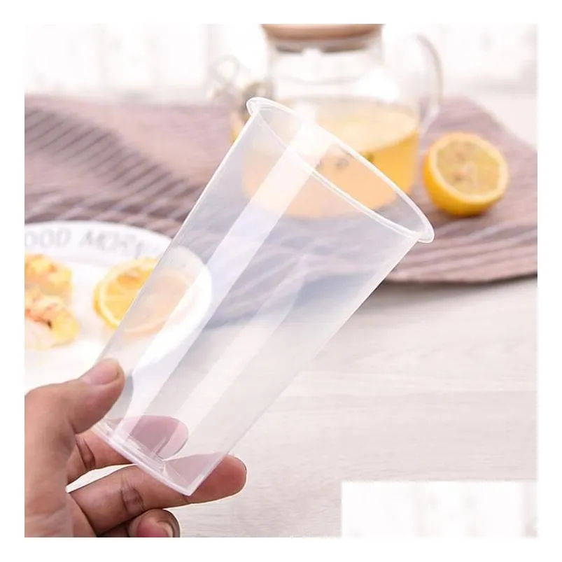 Other Dinnerware 700Ml 24Oz Disposable Plastic Cups Cold Drinks Juice Coffee Milky Tea Cup Thicken Transparent Drink Tool With Lid 0 4 Dhtve