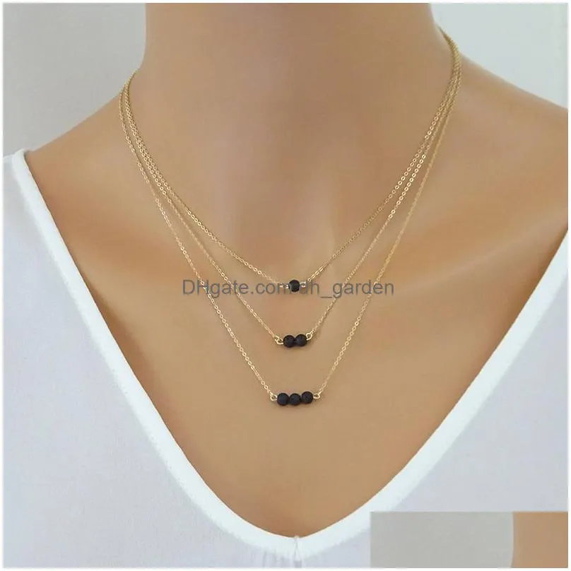 Pendant Necklaces Mixed Styles Sier Gold Plated Lava Stone Necklace Aromatherapy Essential Oil Diffuser For Women Jewelry Dr Dhgarden Dhdew