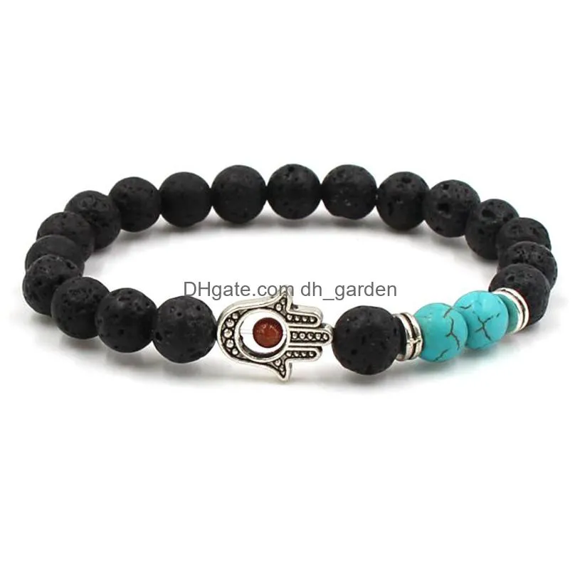 Charm Bracelets Fashion Natural Black Lava Stone Palm Chakra Bracelet Aromatherapy Essential Oil Diffuser For Women Men Drop Dhgarden Dhvhd