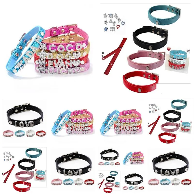 Dog Collars & Leashes Pu Leather Personalized Custom Dog Collars For 10Mm Letters And Charms 5 Colors 4 Drop Delivery Home Garden Pet Dhkrq