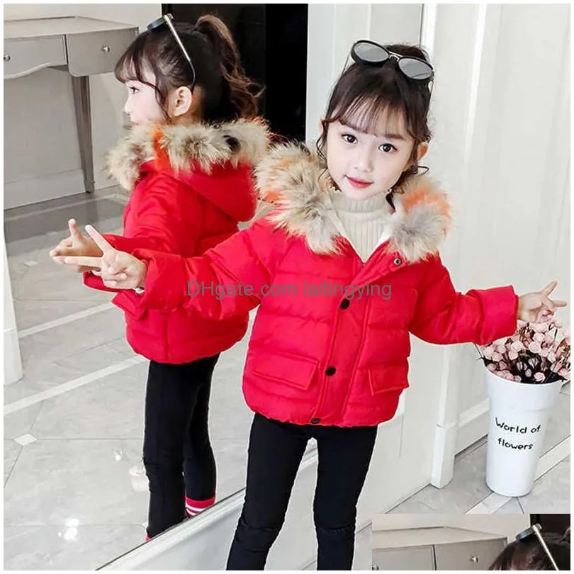 baby girl boy warm outerwear 2023 winter children down jacket big fur collar coat kids clothes solid thicken girl boy jacket