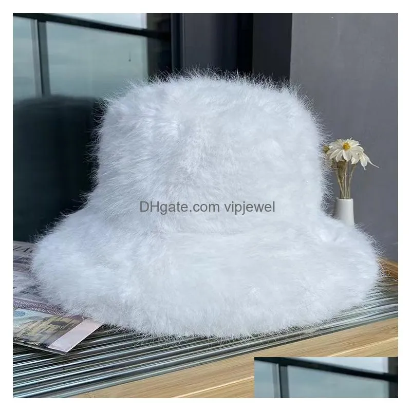 ball caps big fluffy faux fur bucket hat for women luxury plush fishermans hat warm winter fisherman hat colorful and gorgeous hat