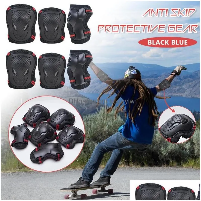 Elbow & Knee Pads Ski Skateboard Ice Roller Skating Protective Gear Elbow Pads Wrist Guard Cycling Knee Protector For Kids Men Women 6 Dhbqe