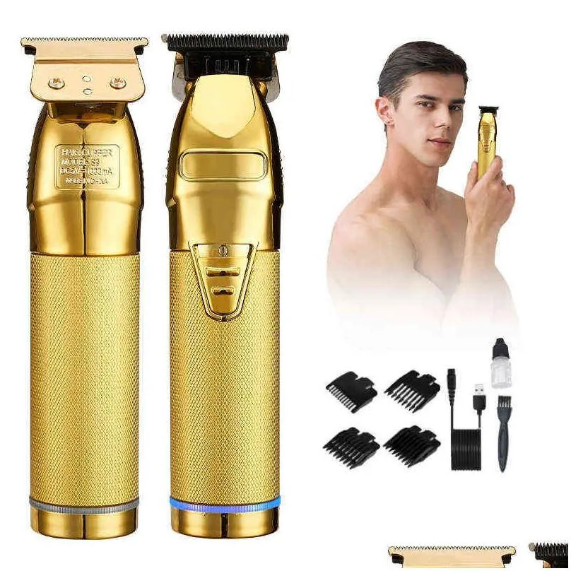 Professional Hair Trimmer Gold Electric For Men Cordless Rechargeable Shaver Barber Cutting Machine T Styling 220121