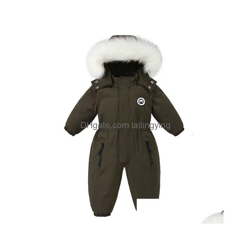 rompers -30c winter baby clothes thicken warm snowsuits for girl boy hooded jackets waterproof ski suits kids coats outerwear 221117