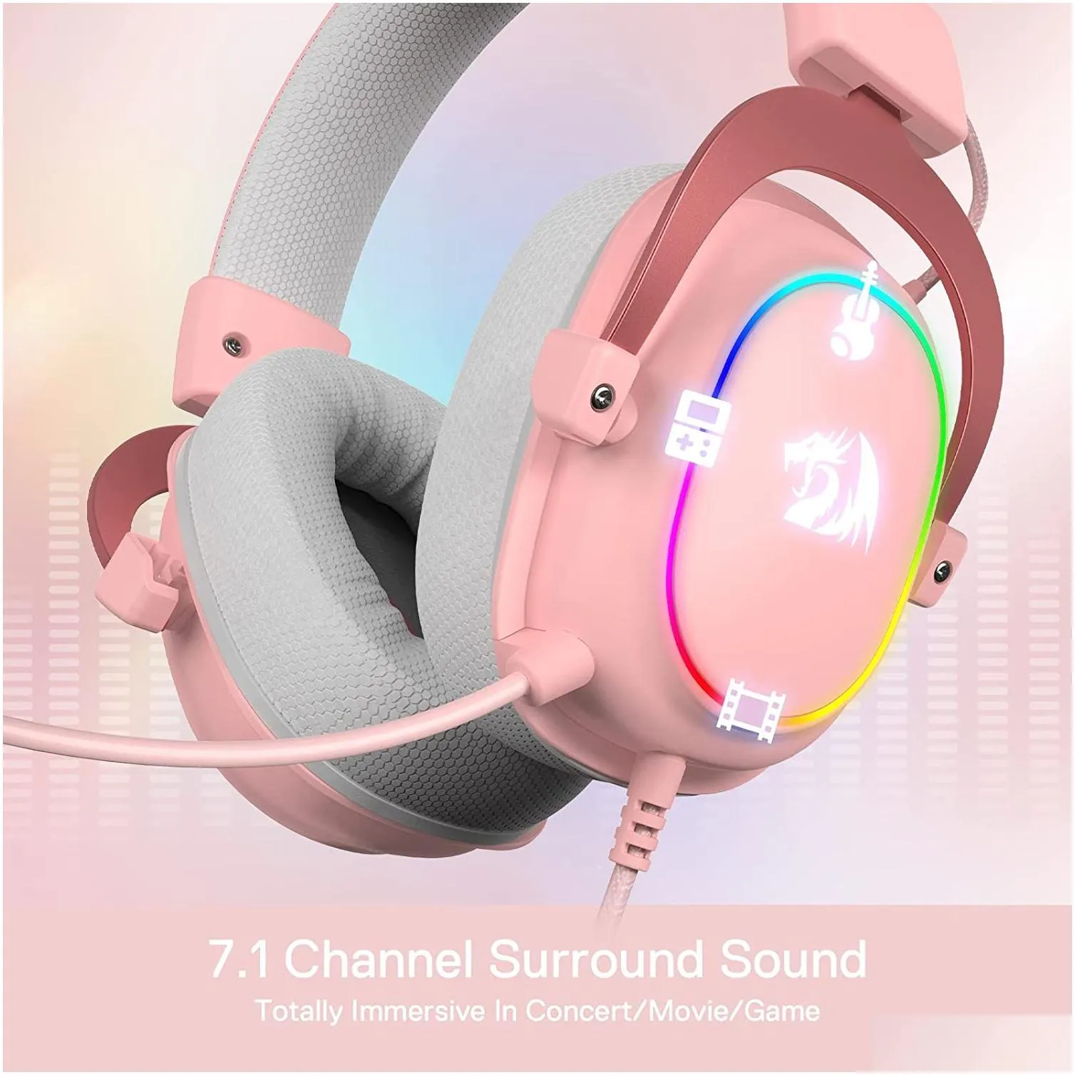 n Pink Earpiece RGB Wired Gaming Headset - 7.1 Surround Sound Multi Platforms Headphone USB Powered for PC/PS4/NS