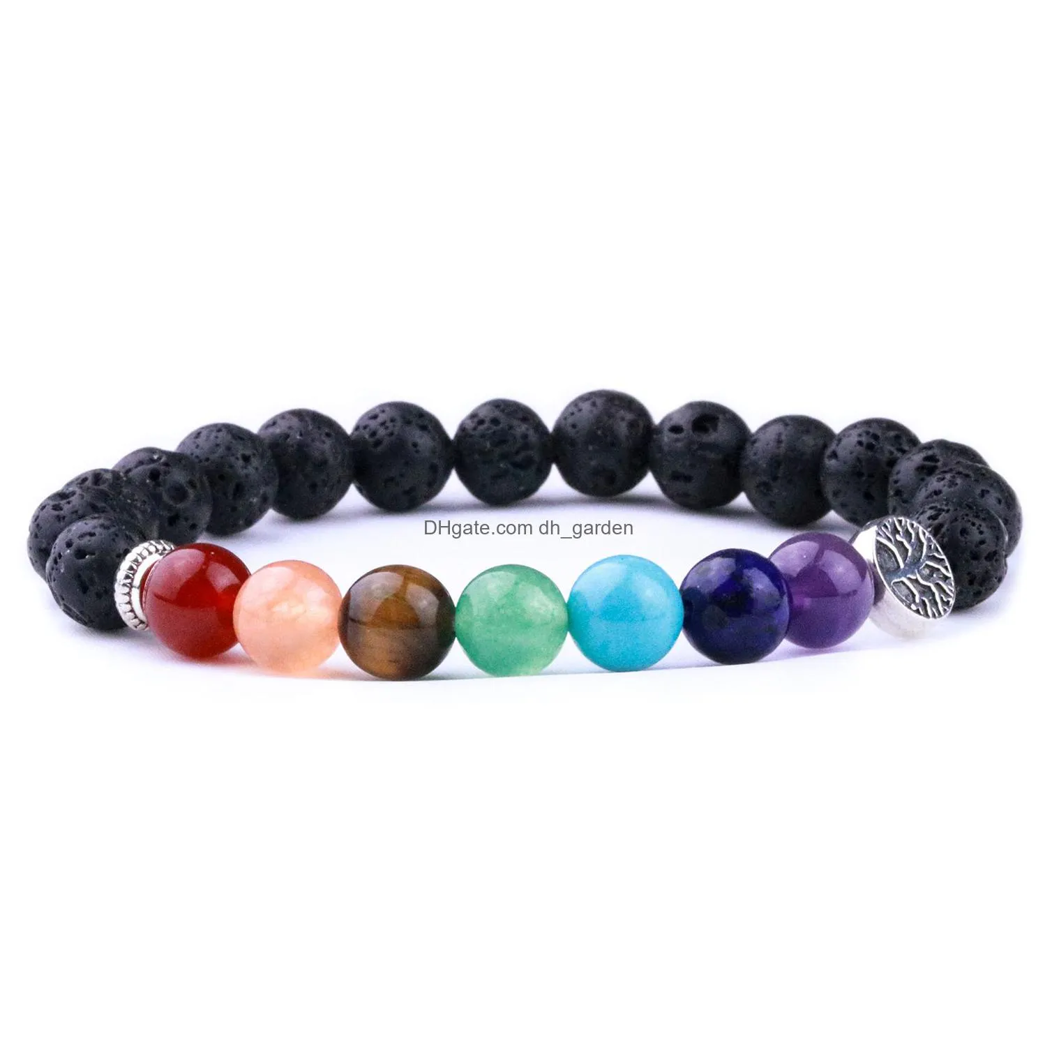 Charm Bracelets 8Mm Natural Stone 7 Chakra Black Lava Tree Of Life Charm Bracelets Aromatherapy  Oil Diffuser Brace Dhgarden Dhkjt