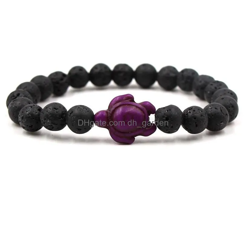 Charm Bracelets Tortoise Charms 8Mm Natural Black Lava Stone Beads Bracelet Essential Oil Per Diffuser Bracelets Stretch Yog Dhgarden Dhf2V