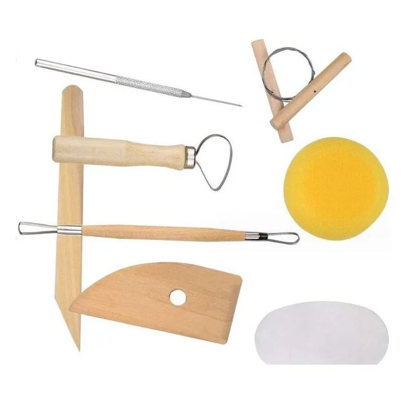 Craft Tools 8Pcs/Set Ceramic Y Tools Wooden Clay Wax Tool Kit Carving Scpting Modeling Craft Sset Drop Delivery Home Garden Arts, Craf Dhtjg