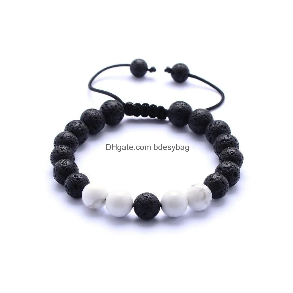 Charm Bracelets Natural Turquoise Black Lava Stone Bead Weave Per Bracelet Aromatherapy Essential Oil Diffuser For Women Men Jewelry D Dhe8L