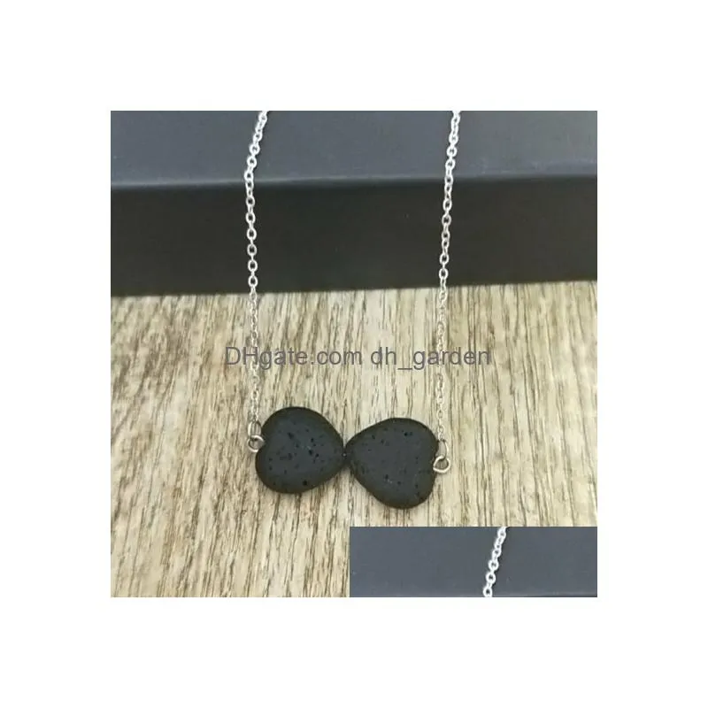 Pendant Necklaces Fashion Sier Color Both Heart Love Lava Stone Necklace Volcanic Rock Aromatherapy Essential Oil Diffuser F Dhgarden Dhrne