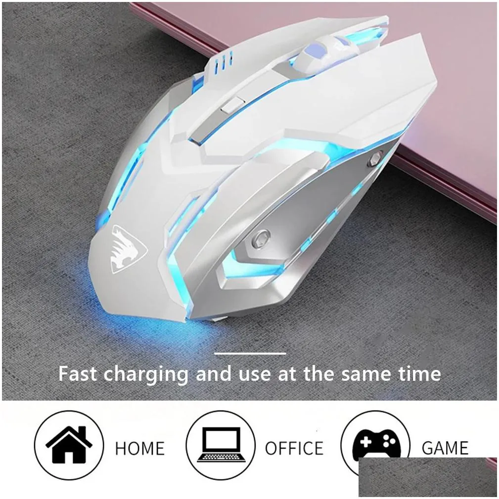 Mice Wireless Silent Game Mouse 1600 DPI Optical LED Backlit USB Charging Mouse 6 Button Design for PC Laptops 231101