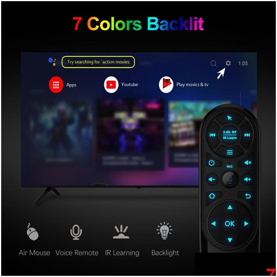Q6 PRO Voice Remote Control 2.4G Wireless Air Mouse with Gyroscope Backlit IR Learning for Android TV Box H96 MAX X96 MAX TX6S