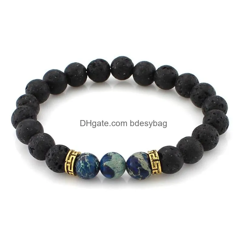 Charm Bracelets Fashion Natural Black Lava Stone Bracelet Chakra Bead Aromatherapy Essential Oil Diffuser For Women Men Drop Delivery Dhubn