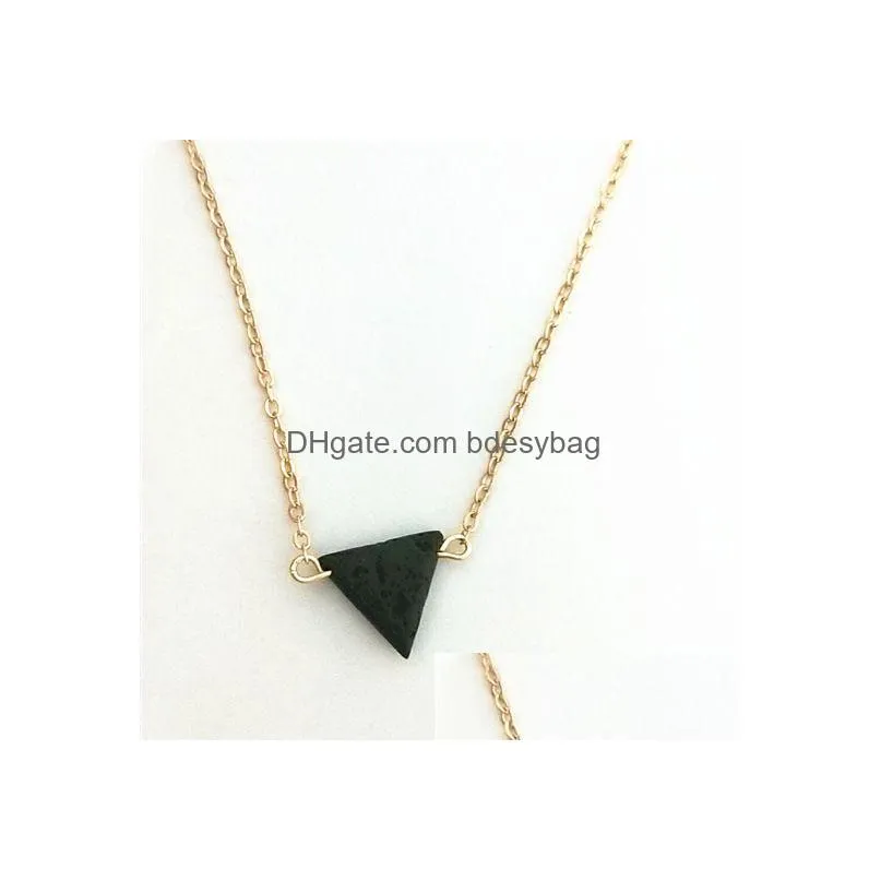 Pendant Necklaces Fashion Sier Gold Color Triangle Lava Stone Necklace Volcanic Rock Aromatherapy Essential Oil Diffuser For Women Jew Dhwmr