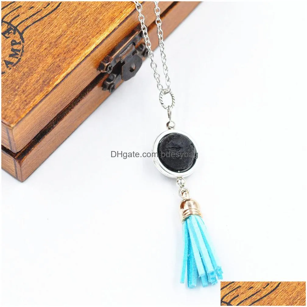 Pendant Necklaces 3Styles 14Mm Lava Stone Bead Moon Necklace Volcanic Rock Aromatherapy Essential Oil Diffuser For Women Jewelry Drop Dhwcj