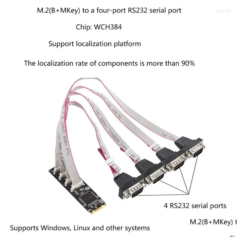 Computer Cables M.2 M&B Key To 4 RS232 Serial Adapter Card DB9 Expansion Port RS-232 2280 Controller