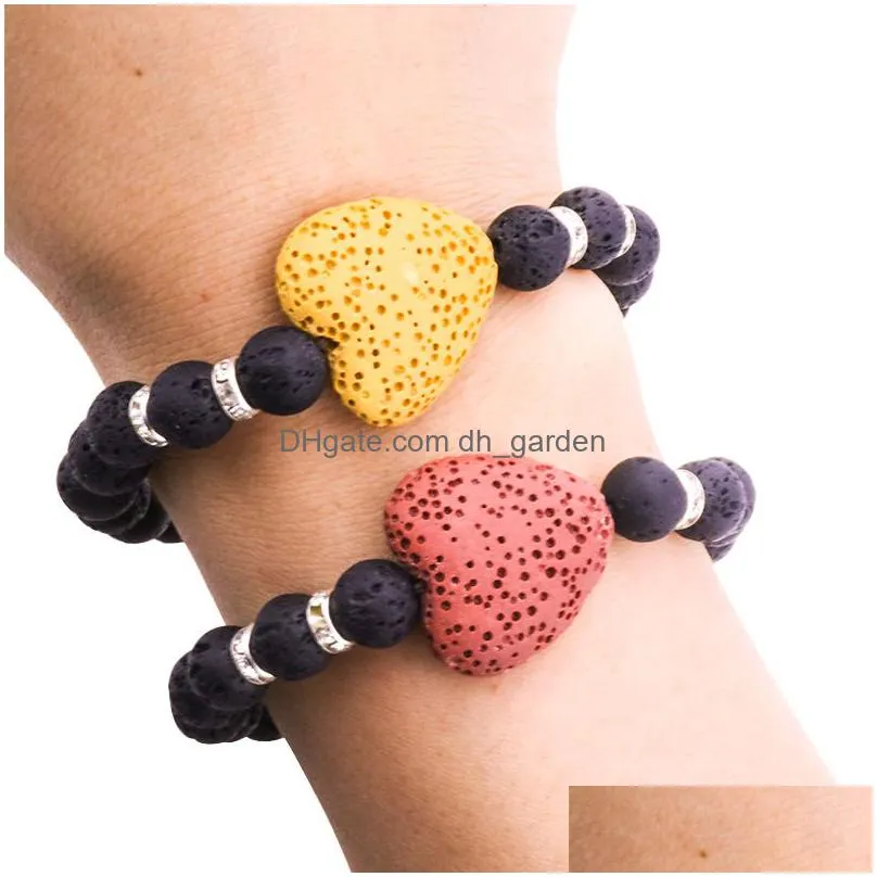 Charm Bracelets 8Mm Black Lava Stone 20Mm Heart Love Charm Bracelet Aromatherapy Essential Oil Diffuser For Drop Delivery Jew Dhgarden Dhlum