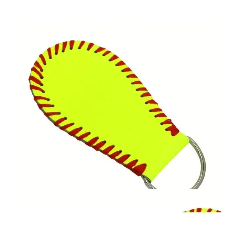Titanium Sport Accessories 20pcs softball stitch leather round chain baseball oval keychain rope lanyard necklace Keychain