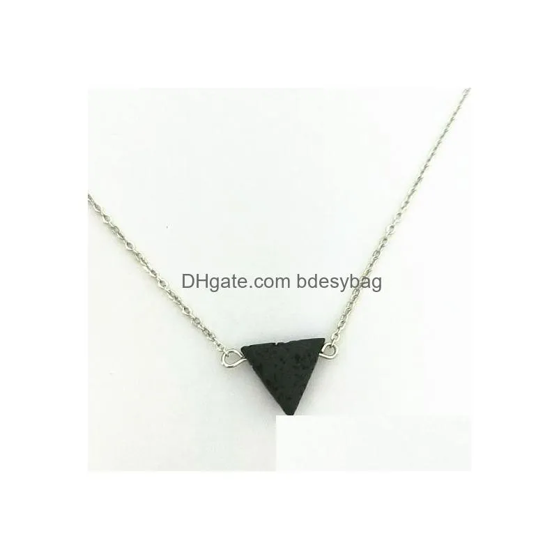 Pendant Necklaces Fashion Sier Gold Color Triangle Lava Stone Necklace Volcanic Rock Aromatherapy Essential Oil Diffuser For Women Jew Dhwmr