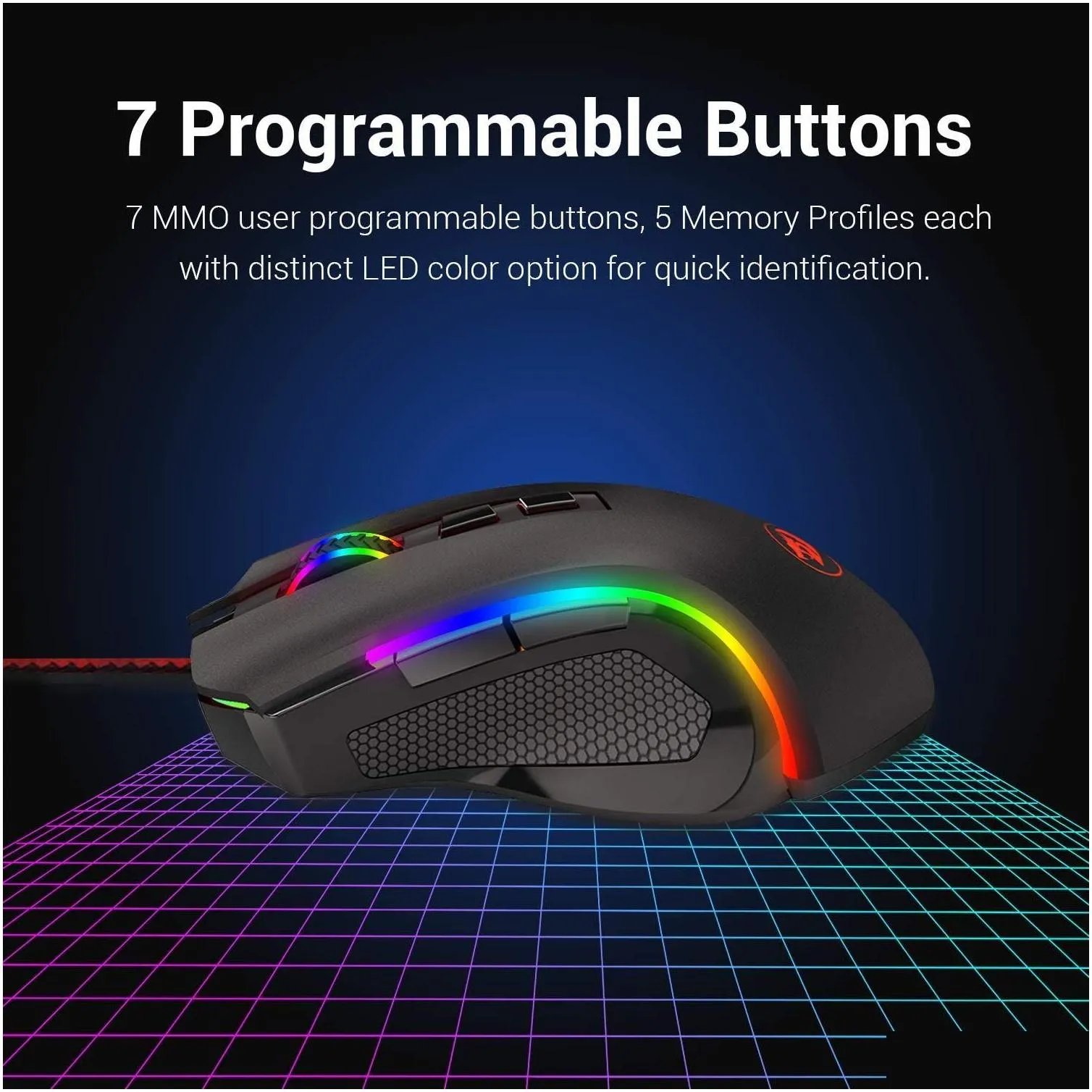n M607 RGB Wired Gaming Mouse Ergonomic Mouse Programmable with 7 Backlight Modes up to 7200 DPI for Windows PC Gamers