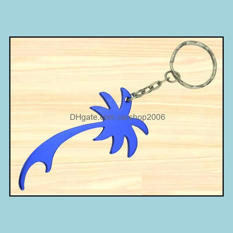  multi color palm tree shape keychains beer soda can bottle opener key ring household kitchen tool sn2282