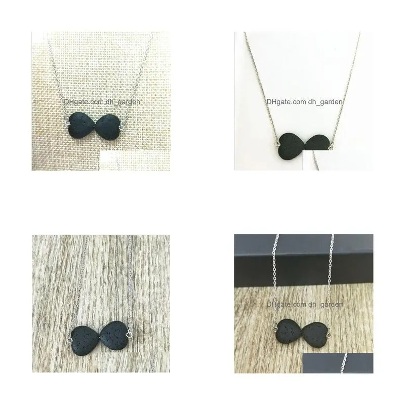 Pendant Necklaces Fashion Sier Color Both Heart Love Lava Stone Necklace Volcanic Rock Aromatherapy Essential Oil Diffuser F Dhgarden Dhrne