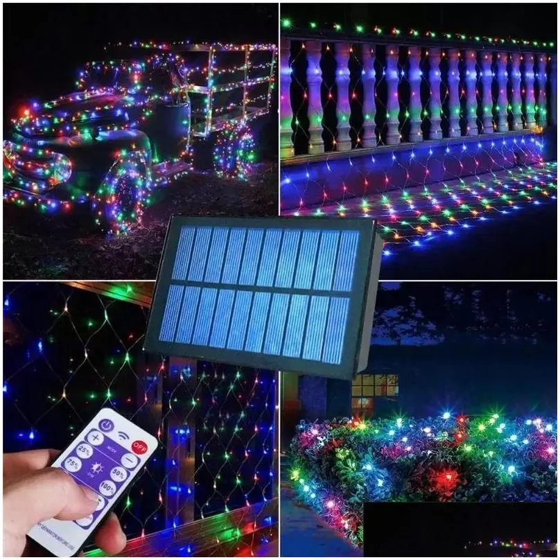 Garden Decorations Garden Decorations Strings Led Solar Net Mesh String Light Christmas Holiday Fairy Outdoor Window Curtain Icicle Li Dhzzb