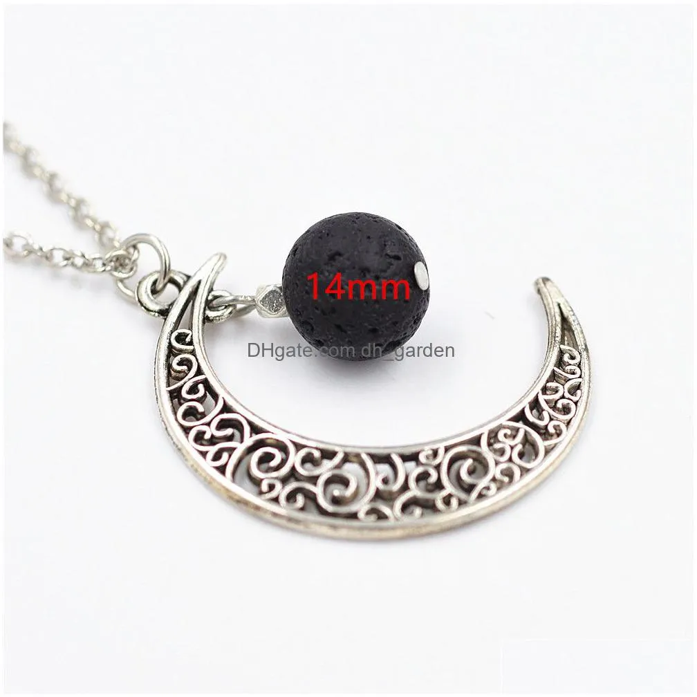 Pendant Necklaces Fashion 14Mm Lava Stone Moon Necklace Volcanic Rock Aromatherapy Essential Oil Diffuser For Women Jewelry Dhgarden Dh1Zv