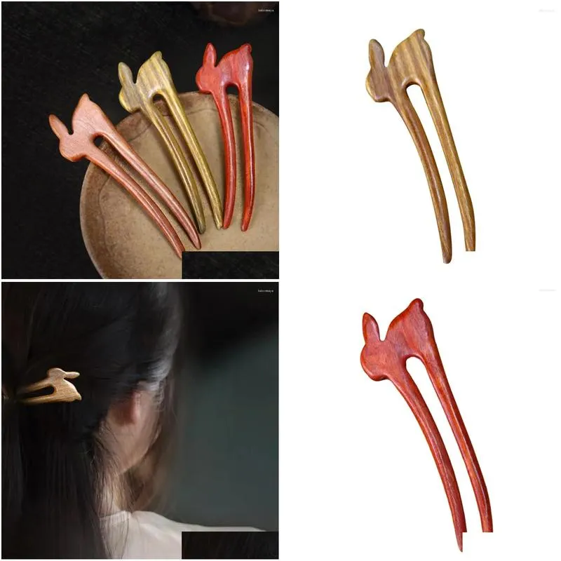 Hair Clips Women`s Vintage Stick Durable Green Sandalwood U-shape Chopsticks For Women Mother Daughter Friends