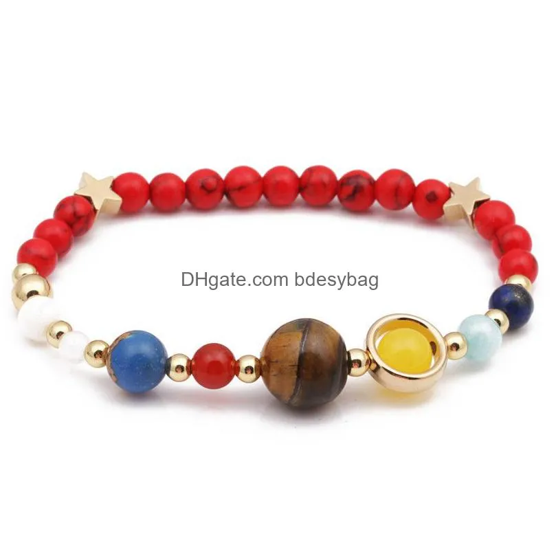 Charm Bracelets Fashion Galaxy The Eight Planets In Solar System Guardian Star Natural Stone Lava Turquoise Beads Bracelet Bangle For Dhjlu